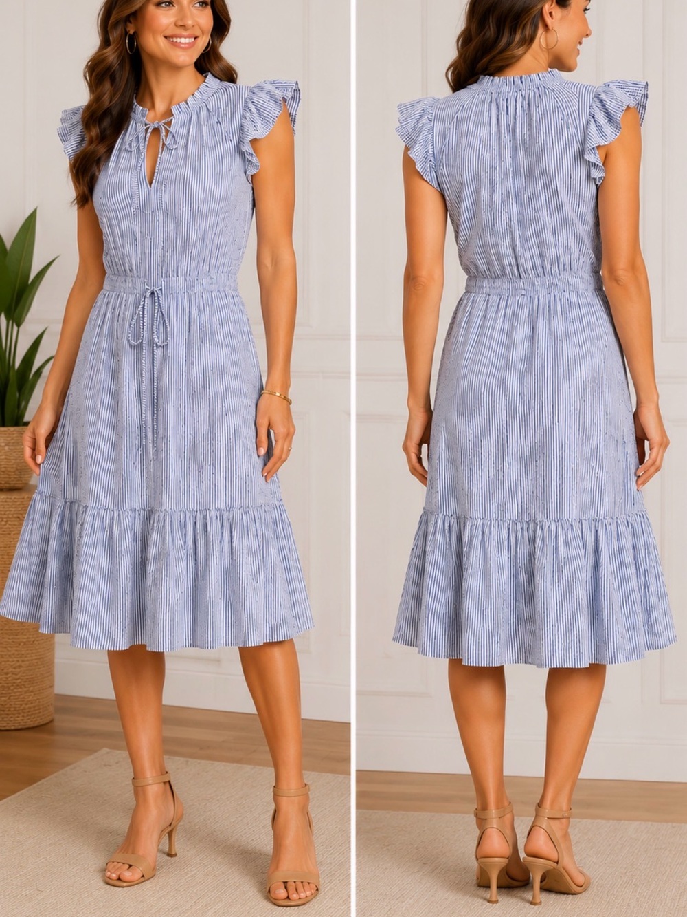 Vineyard Vines Light Blue & White Striped Midi Dress
